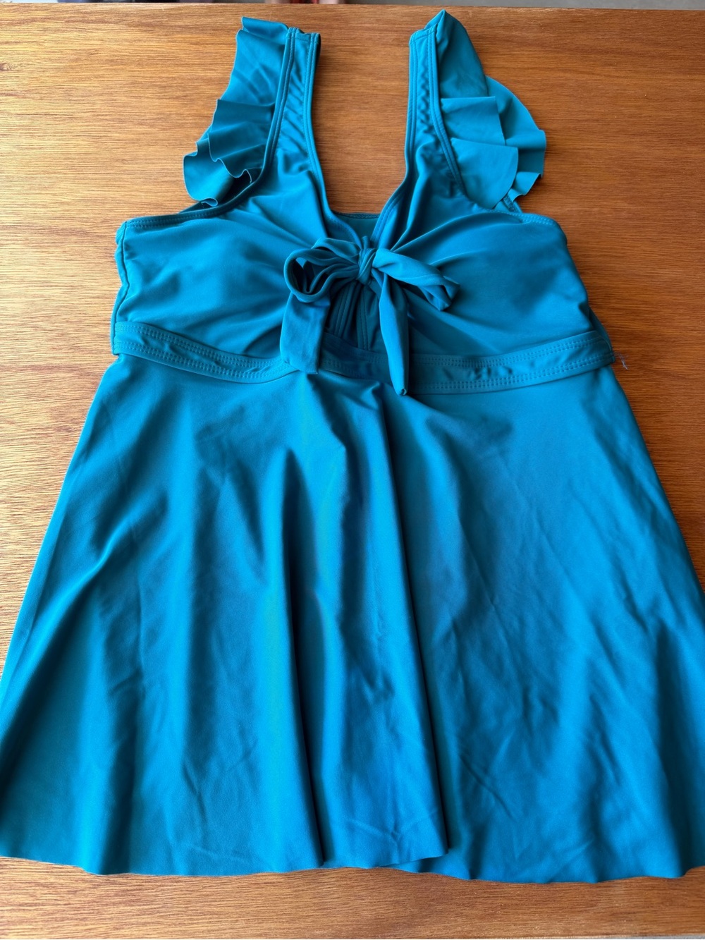 SHEIN Teal Ruffle Tie-Front Swimdress
